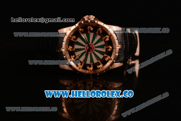 Roger Dubuis Excalibur Knights of the Round Table II Citizen 6T51 Manual Winding Rose Gold Case with White/Green Dial and Black Leather Strap - (AAAF) - Click Image to Close